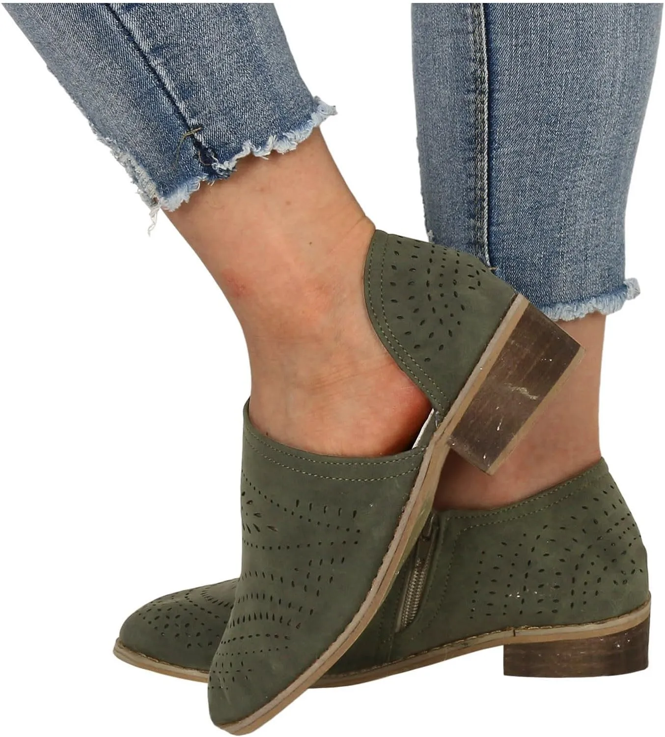 Ankle Boots for Women Casual Slip On Loafers Pointed Toe Chunky Block Low Heel Shoes Cut out Office Dress Casual Booties