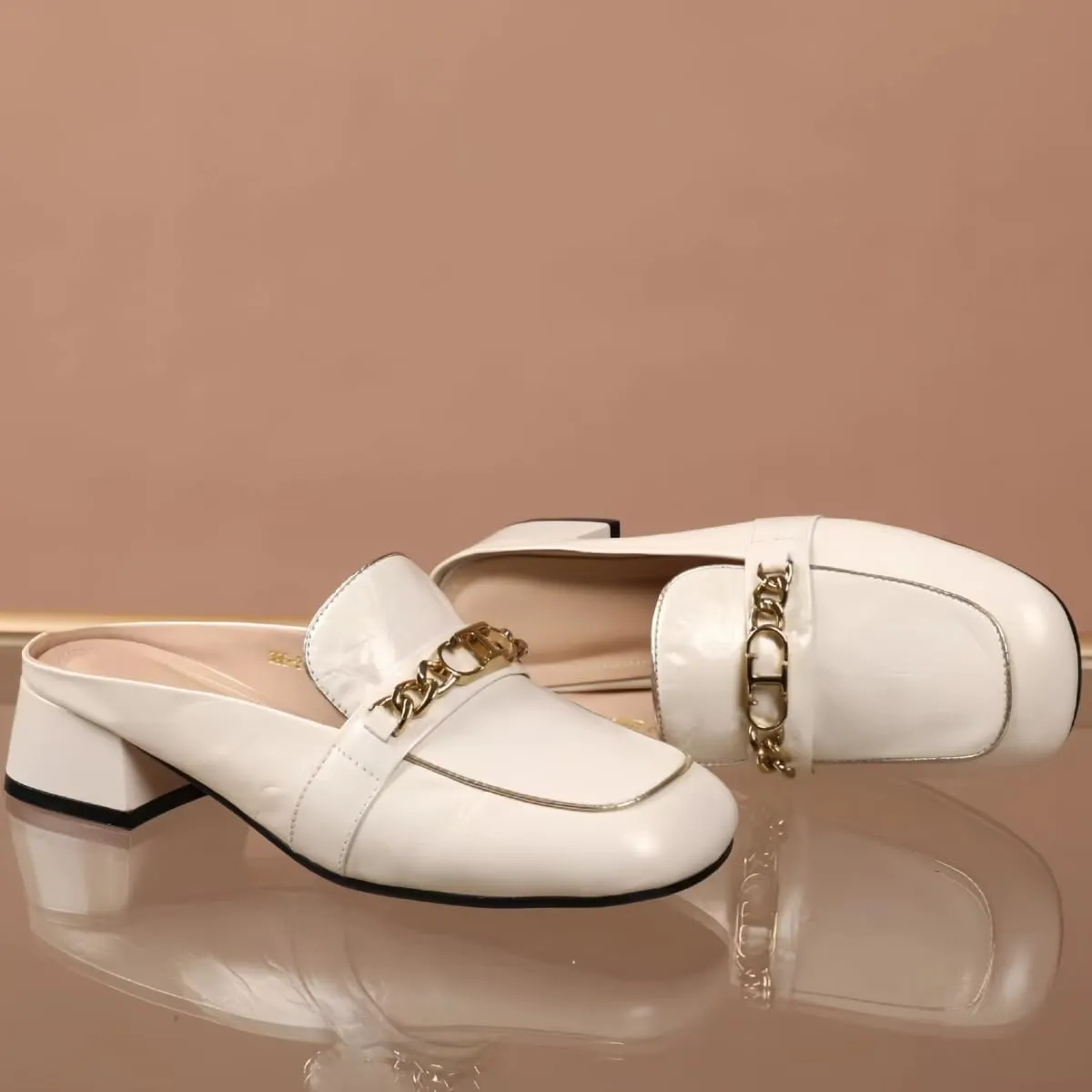 Chic Women's Pumps Closed-Toe Chunky Low-Heel Genuine Leather Mules Dress Shoes for Office Work with Comfort