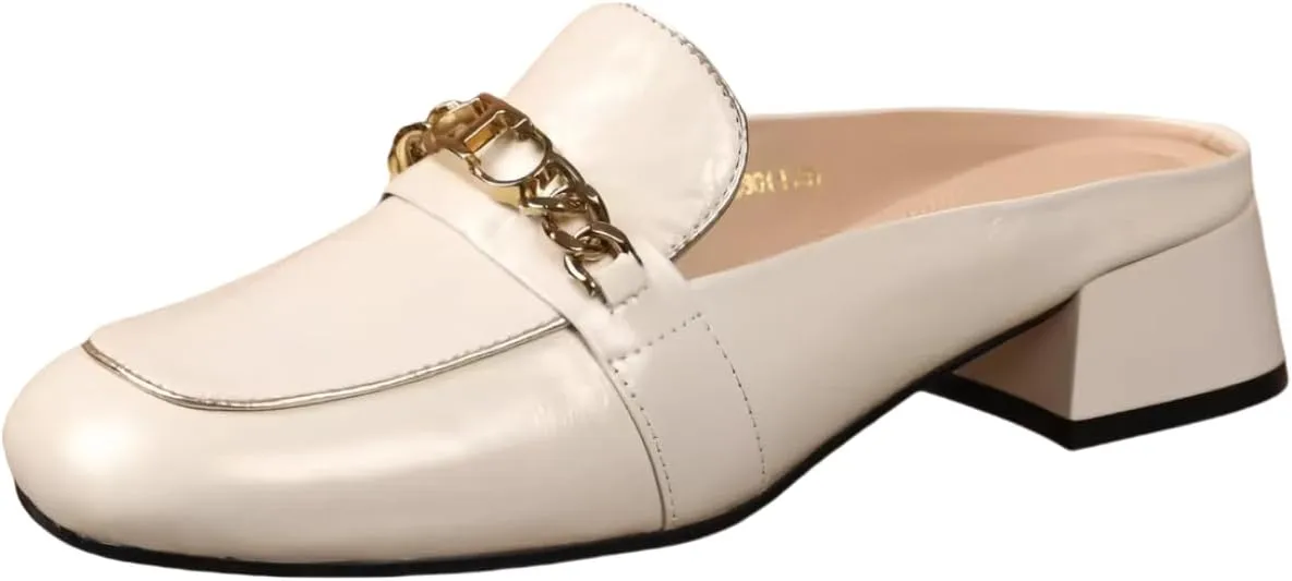 Chic Women's Pumps Closed-Toe Chunky Low-Heel Genuine Leather Mules Dress Shoes for Office Work with Comfort
