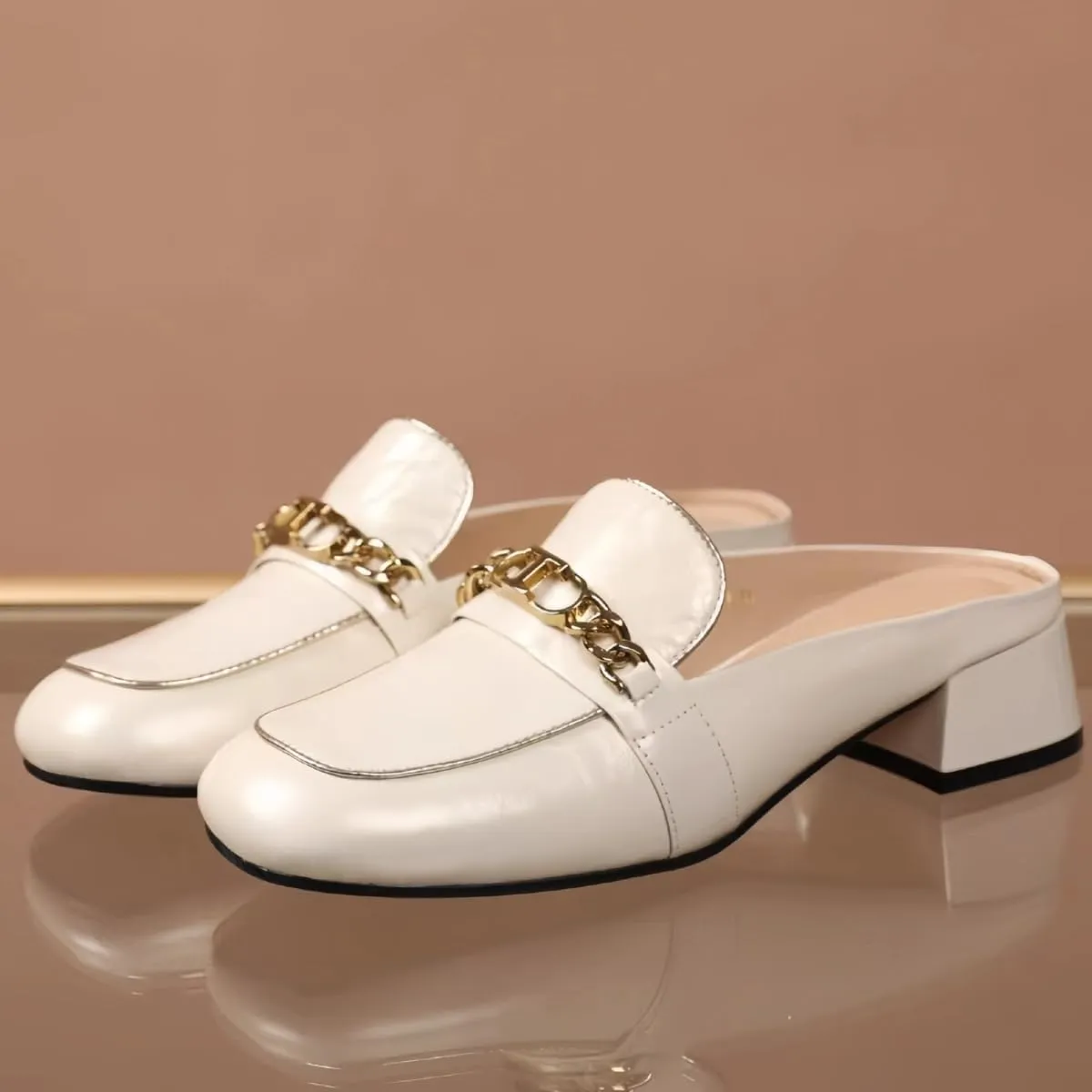 Chic Women's Pumps Closed-Toe Chunky Low-Heel Genuine Leather Mules Dress Shoes for Office Work with Comfort