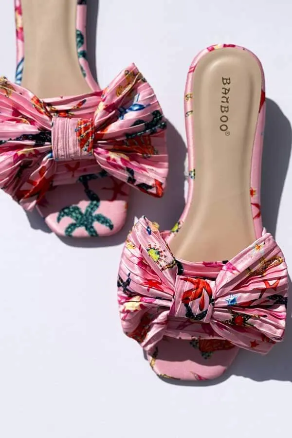 Coastal Pleated Bow Flat Sandal
