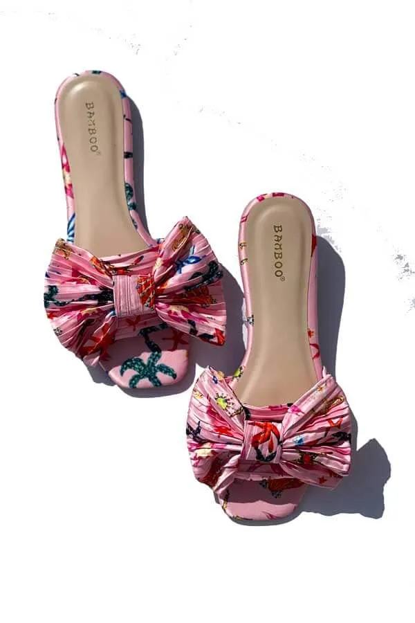 Coastal Pleated Bow Flat Sandal