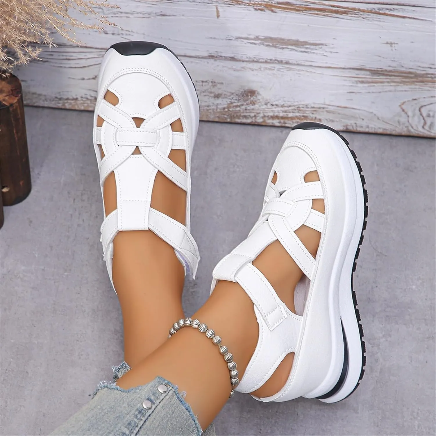 Covered Toe Sandals for Women Fashion Athletic Sports Wedge Sandals Summer Walking Running Breathable Wedge Shoes