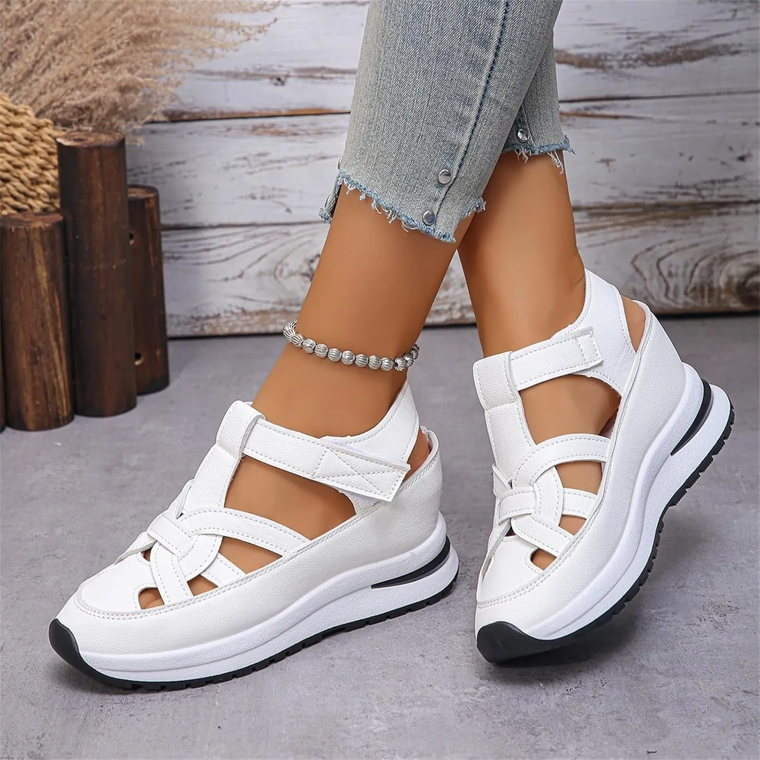 Covered Toe Sandals for Women Fashion Athletic Sports Wedge Sandals Summer Walking Running Breathable Wedge Shoes