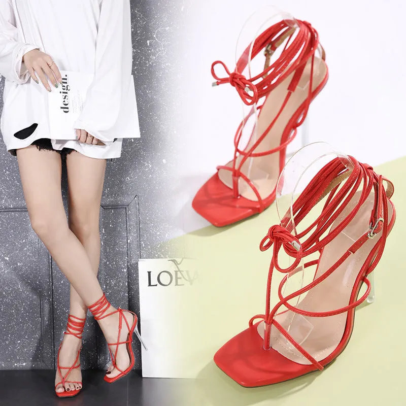 Cross Strap Crystal Transparent Stiletto Sandals
