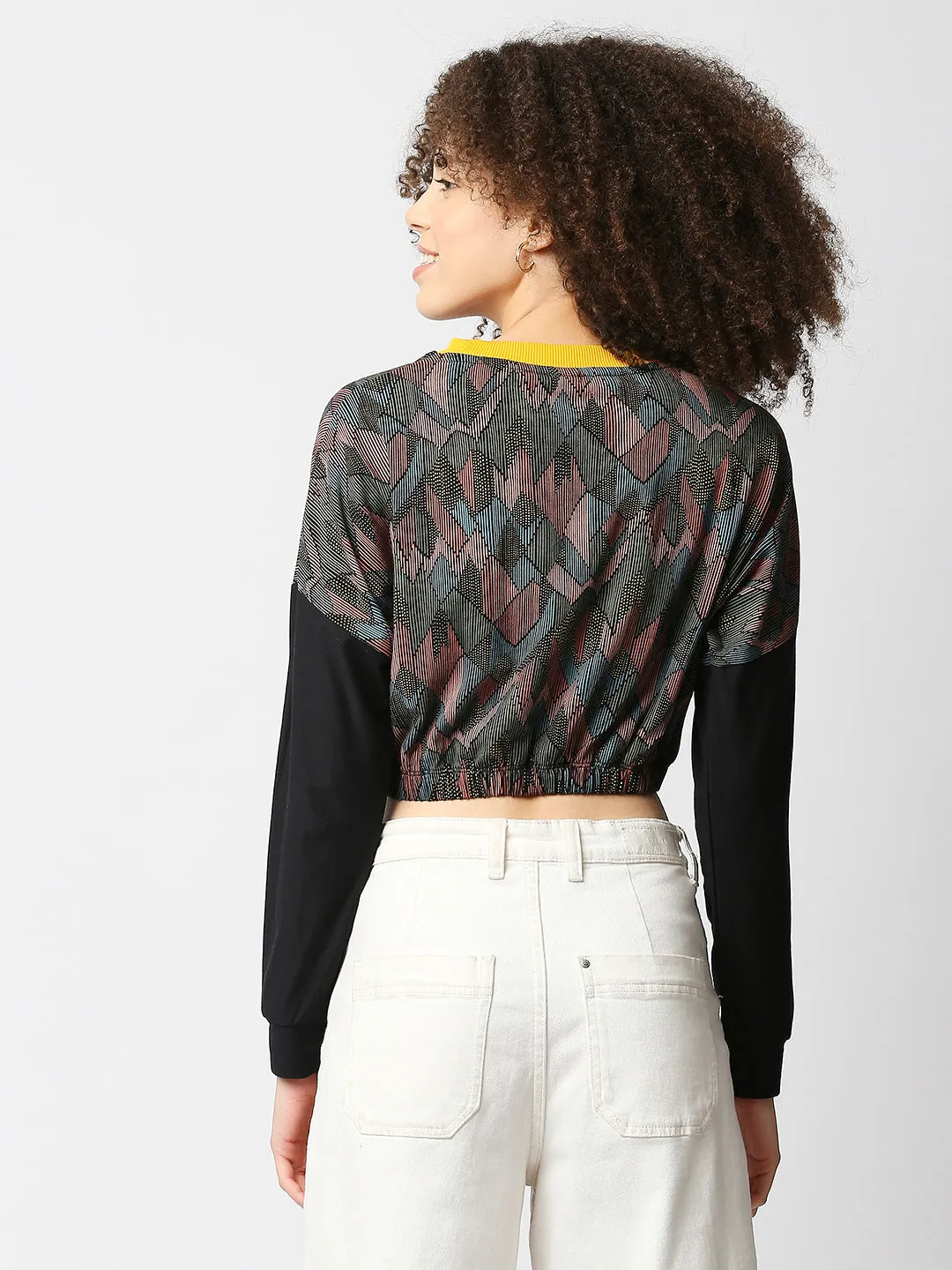Disrupt Women Black Printed Drop Shoulder Boxy Crop T-shirt for Women