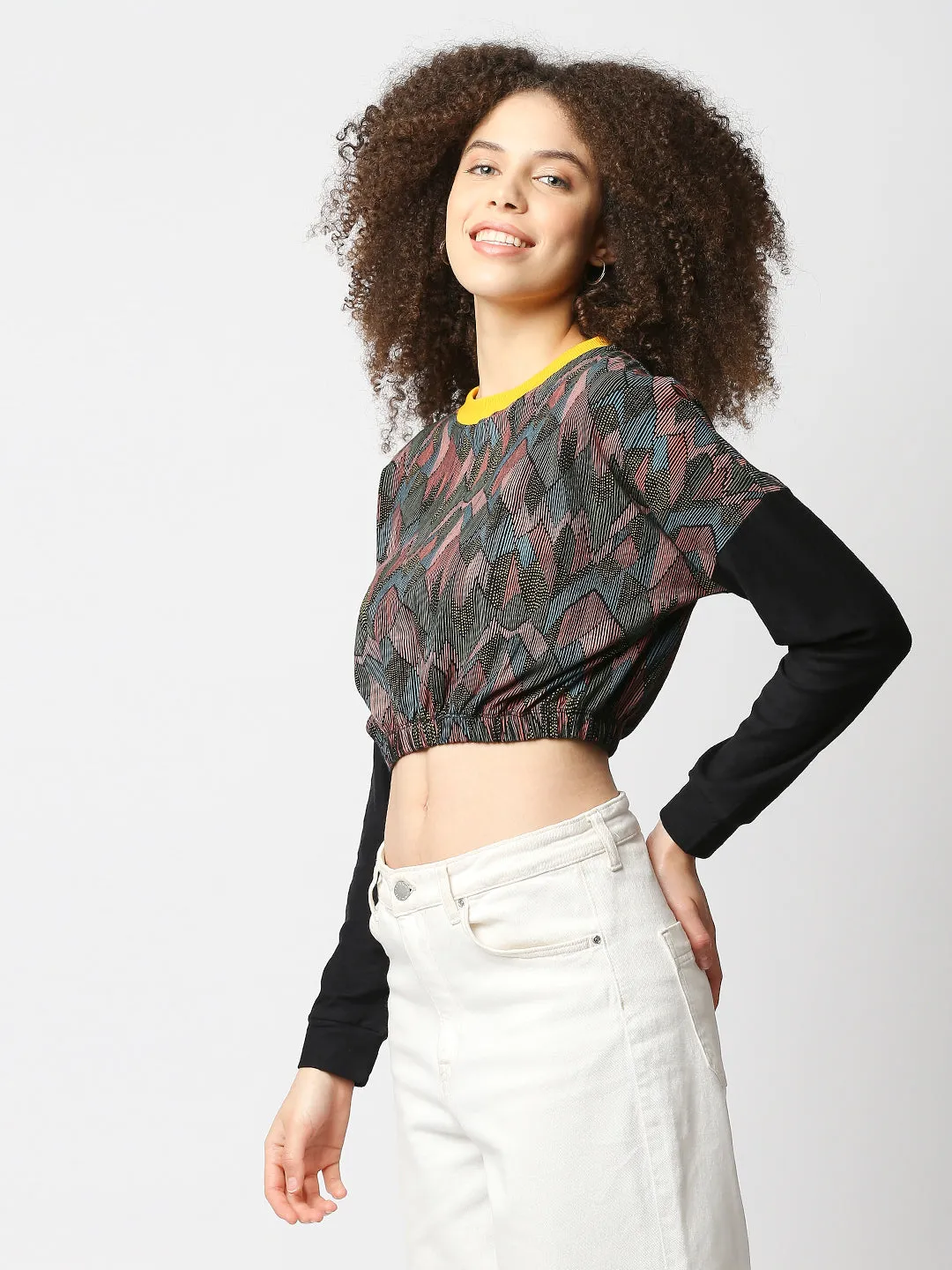 Disrupt Women Black Printed Drop Shoulder Boxy Crop T-shirt for Women