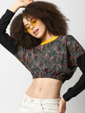 Disrupt Women Black Printed Drop Shoulder Boxy Crop T-shirt for Women