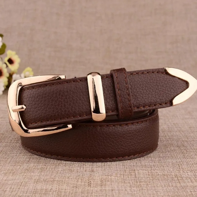 Elegant Gold Buckle Leather Belt: Stylish Fashion Accessory for Women