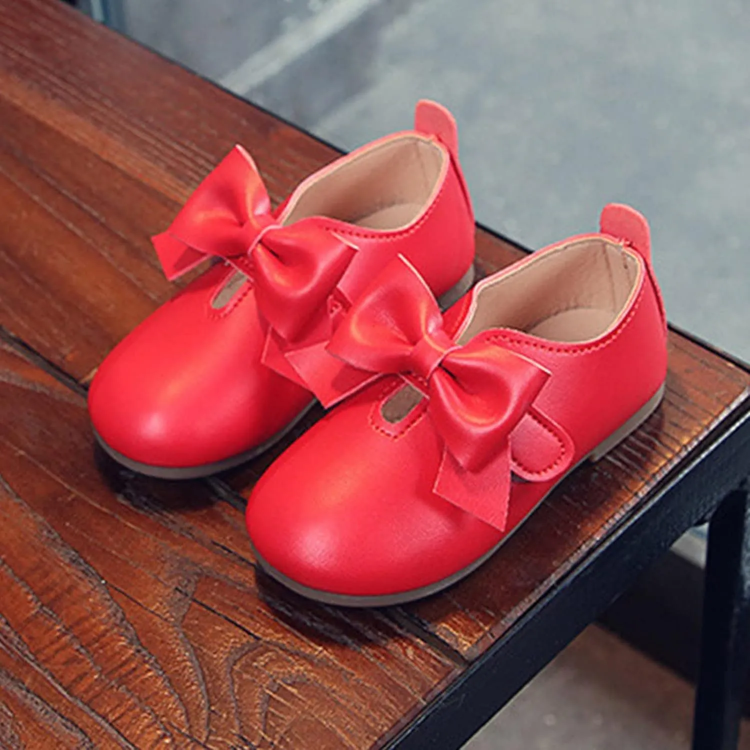 Fashion Autumn Girls Casual Shoes Flat Light Hook Loop Solid Color Bow Simple Size 5 Girls Shoes