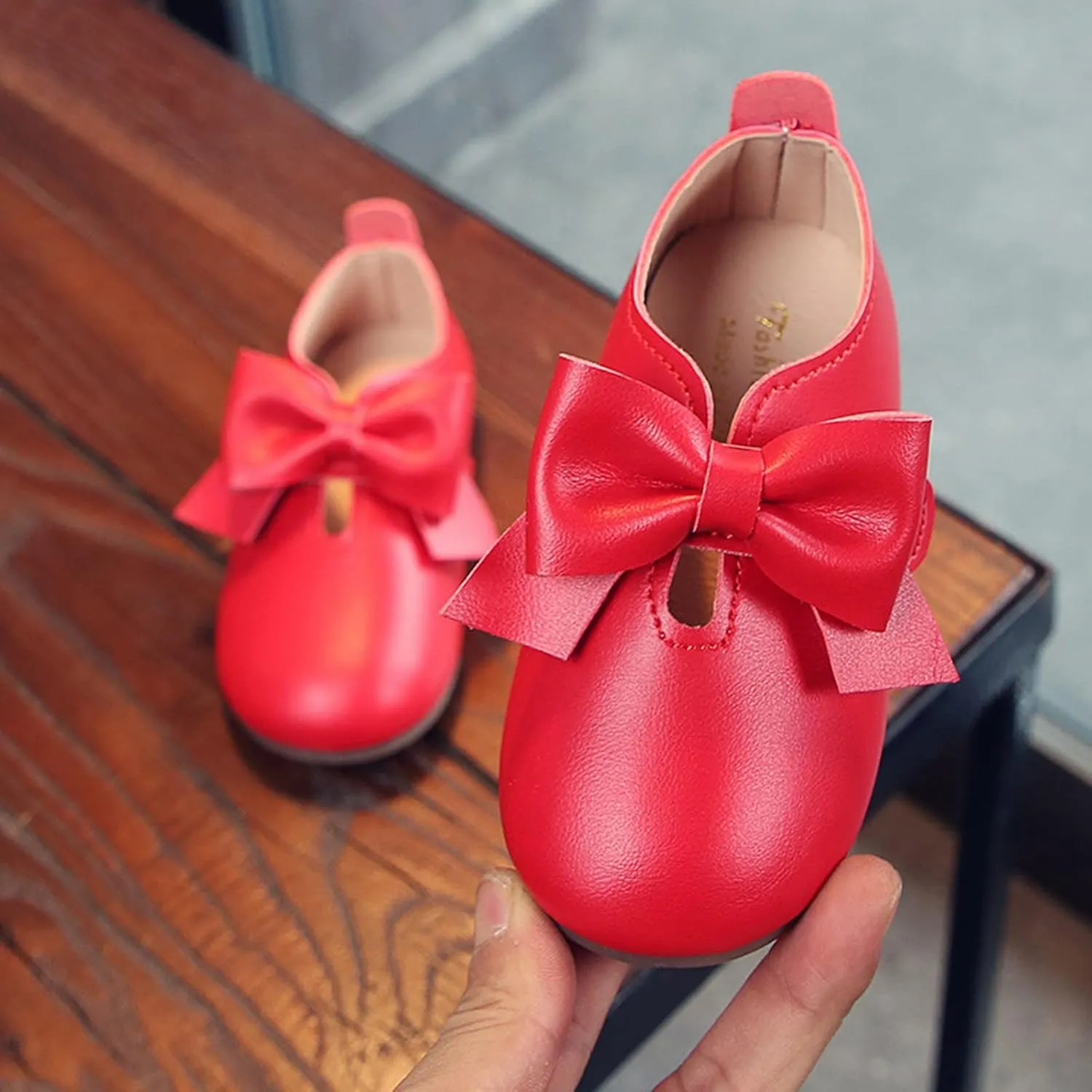 Fashion Autumn Girls Casual Shoes Flat Light Hook Loop Solid Color Bow Simple Size 5 Girls Shoes