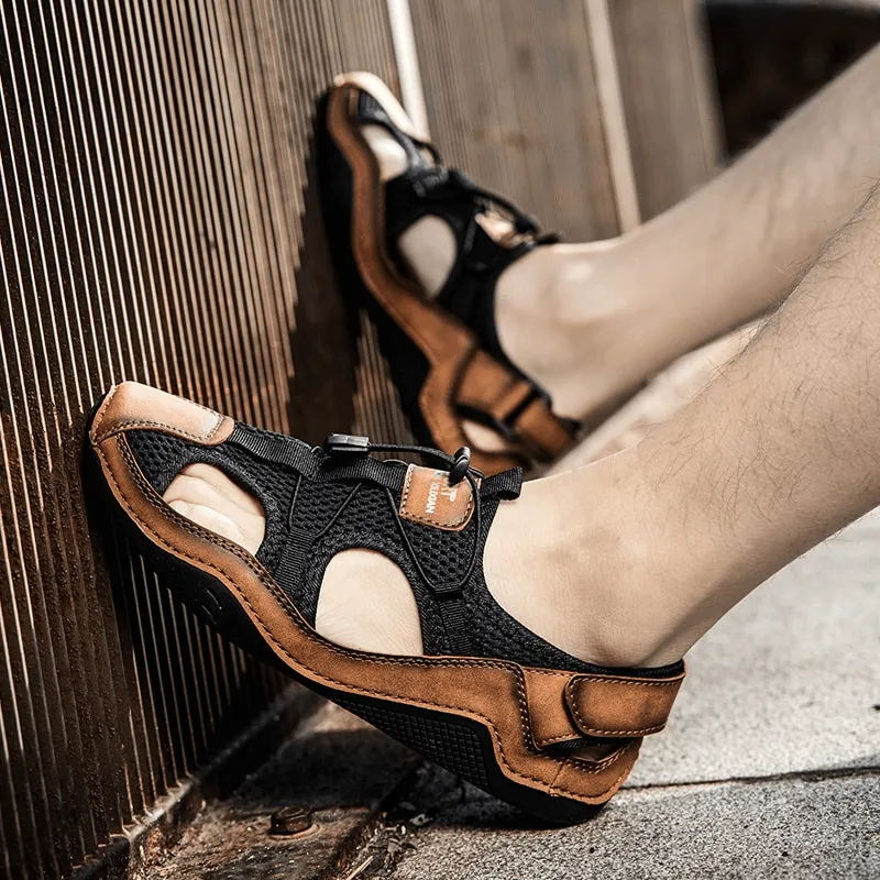Fashion Outdoor Non-slip Leather Sandals for Men / Male Breathable Casual Shoes