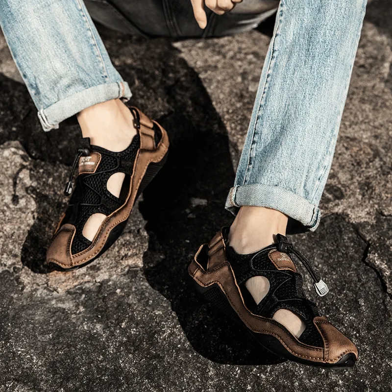Fashion Outdoor Non-slip Leather Sandals for Men / Male Breathable Casual Shoes