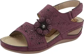 Fashion Women Flowers Casual Open Toe Wedges Massage Soft Bottom Breathable Hook Loop Shoes Sandals Women