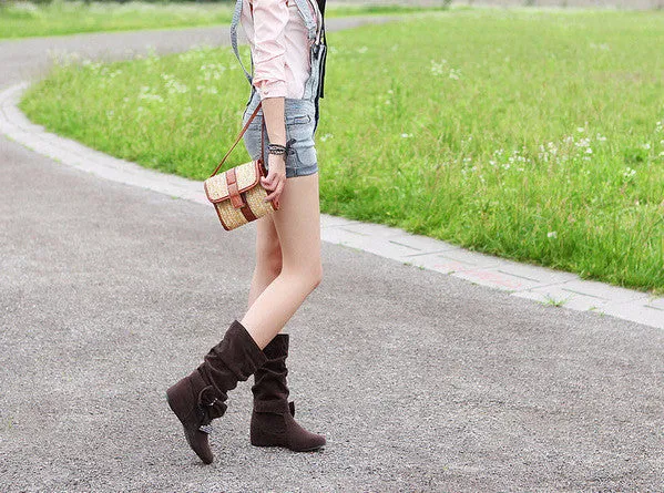Female Casual Solid Color Mid-Calf Boots