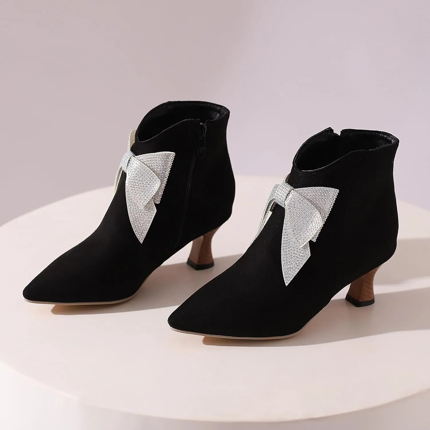 Gicoiz Women Pointed Toe Elegant Kitten Heels Ankle Boots