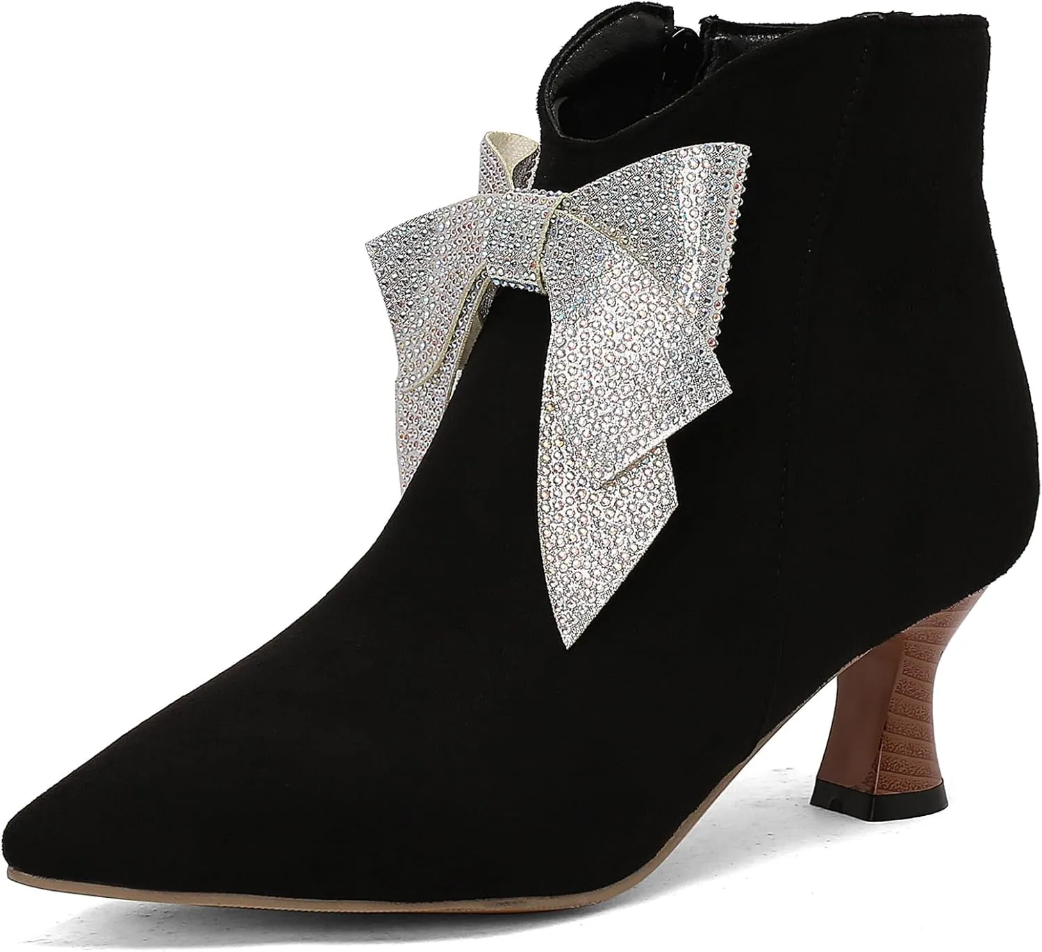 Gicoiz Women Pointed Toe Elegant Kitten Heels Ankle Boots
