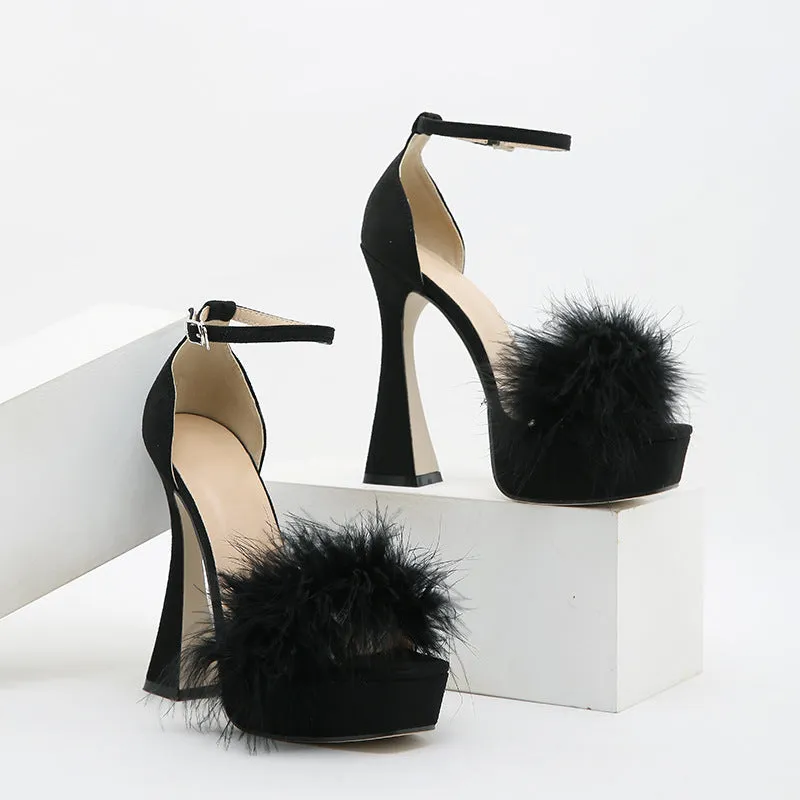 Glamorous Feather-trimmed Sandals