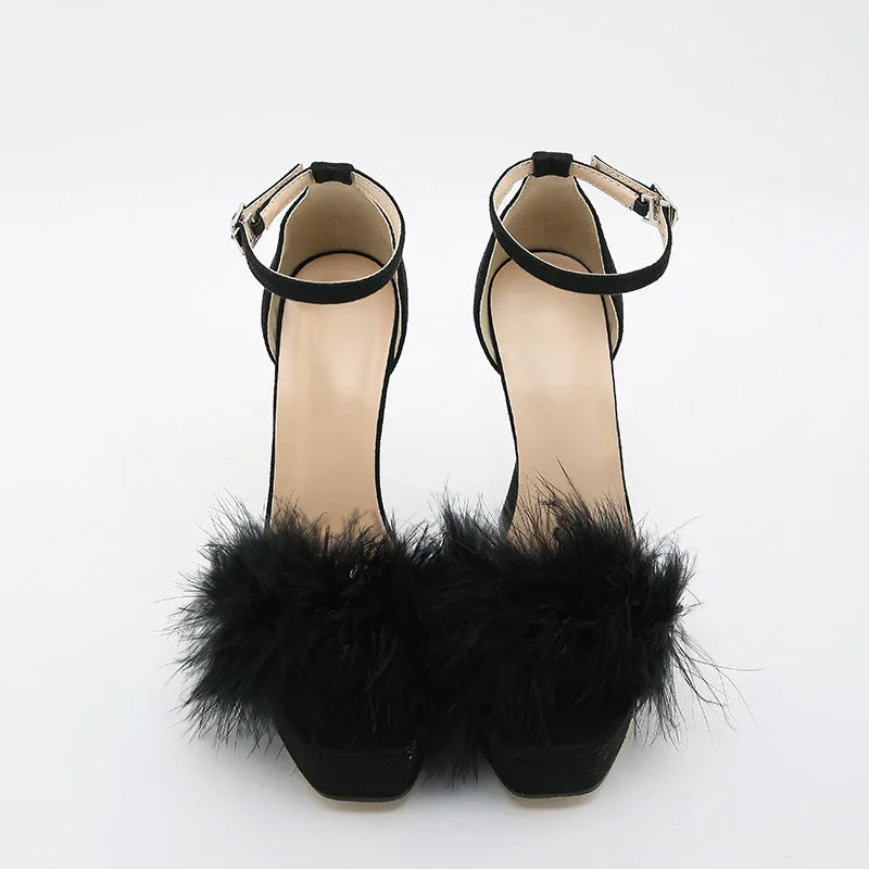 Glamorous Feather-trimmed Sandals