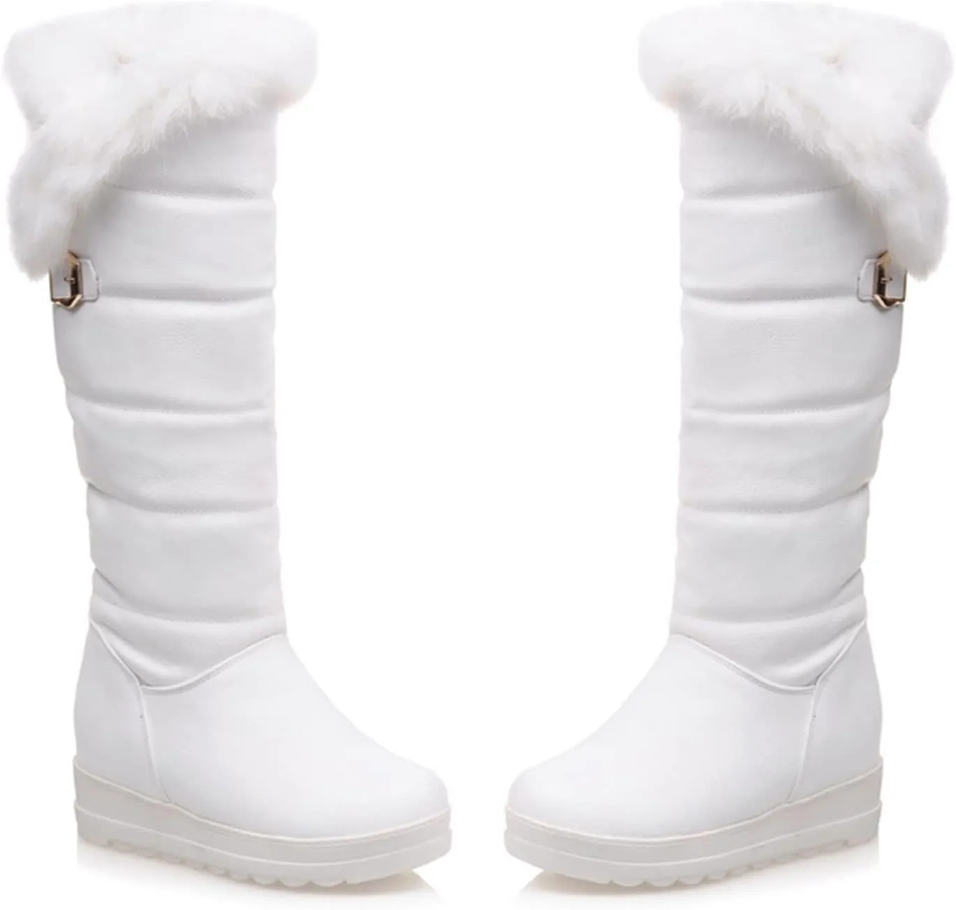 hlysgo Warm Winter Women Knee High Snow Boots Waterproof Faux Fur Lined Fleece Fuzzy Casual Booties