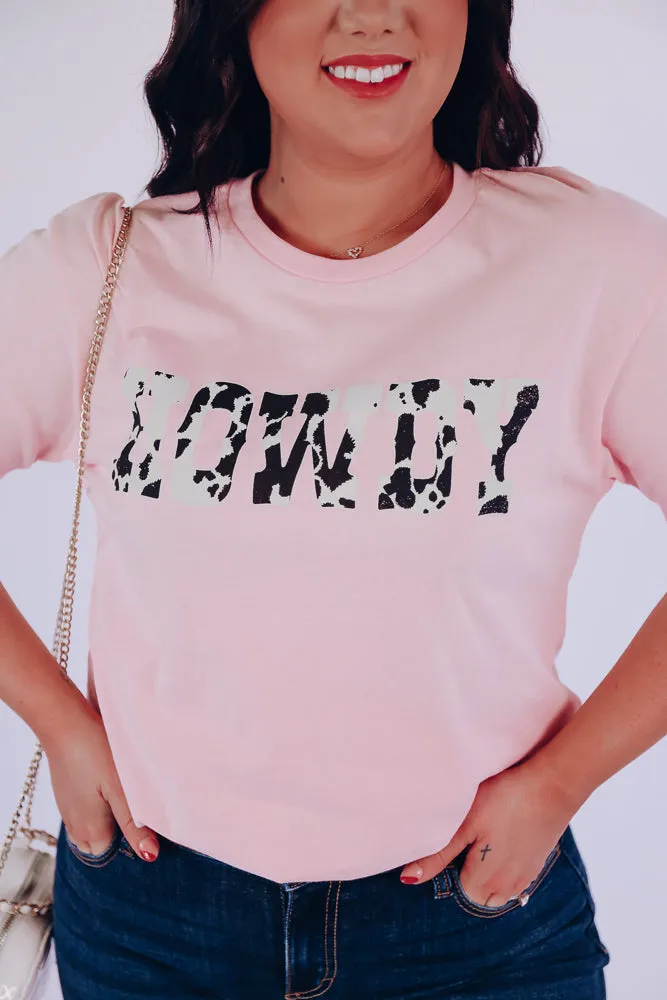 Howdy Cow Print Graphic Tee - Pink