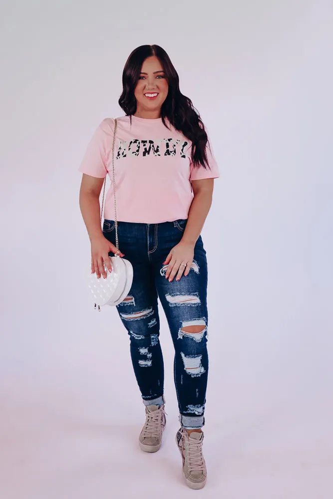 Howdy Cow Print Graphic Tee - Pink