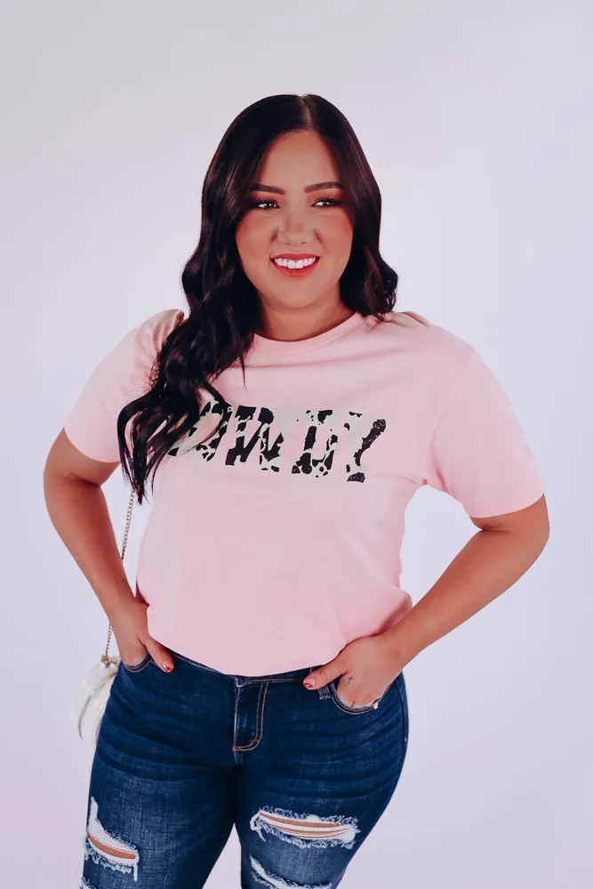 Howdy Cow Print Graphic Tee - Pink