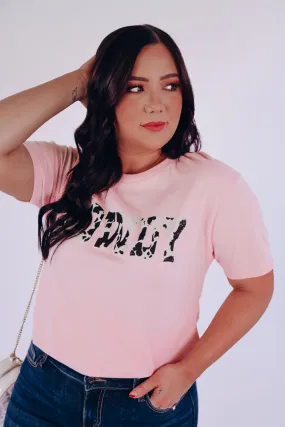 Howdy Cow Print Graphic Tee - Pink
