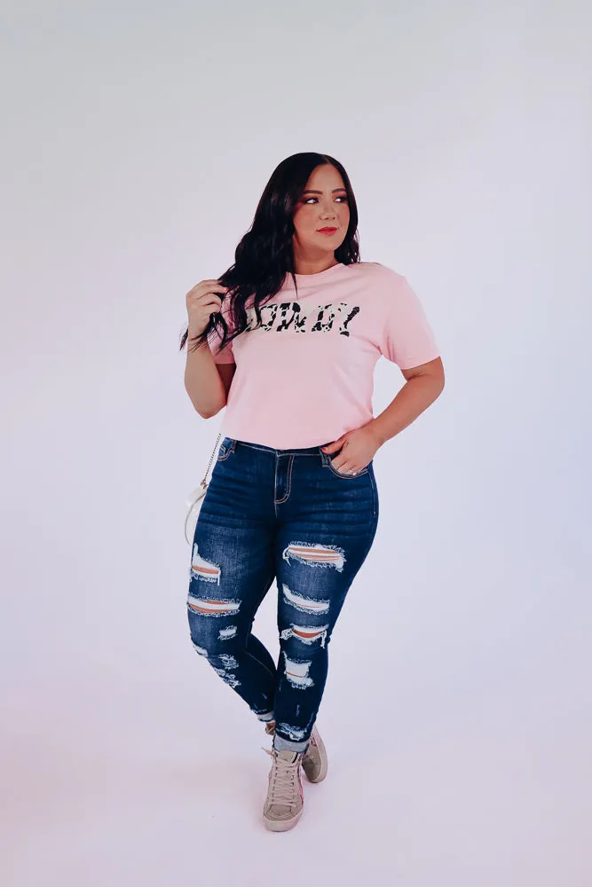 Howdy Cow Print Graphic Tee - Pink