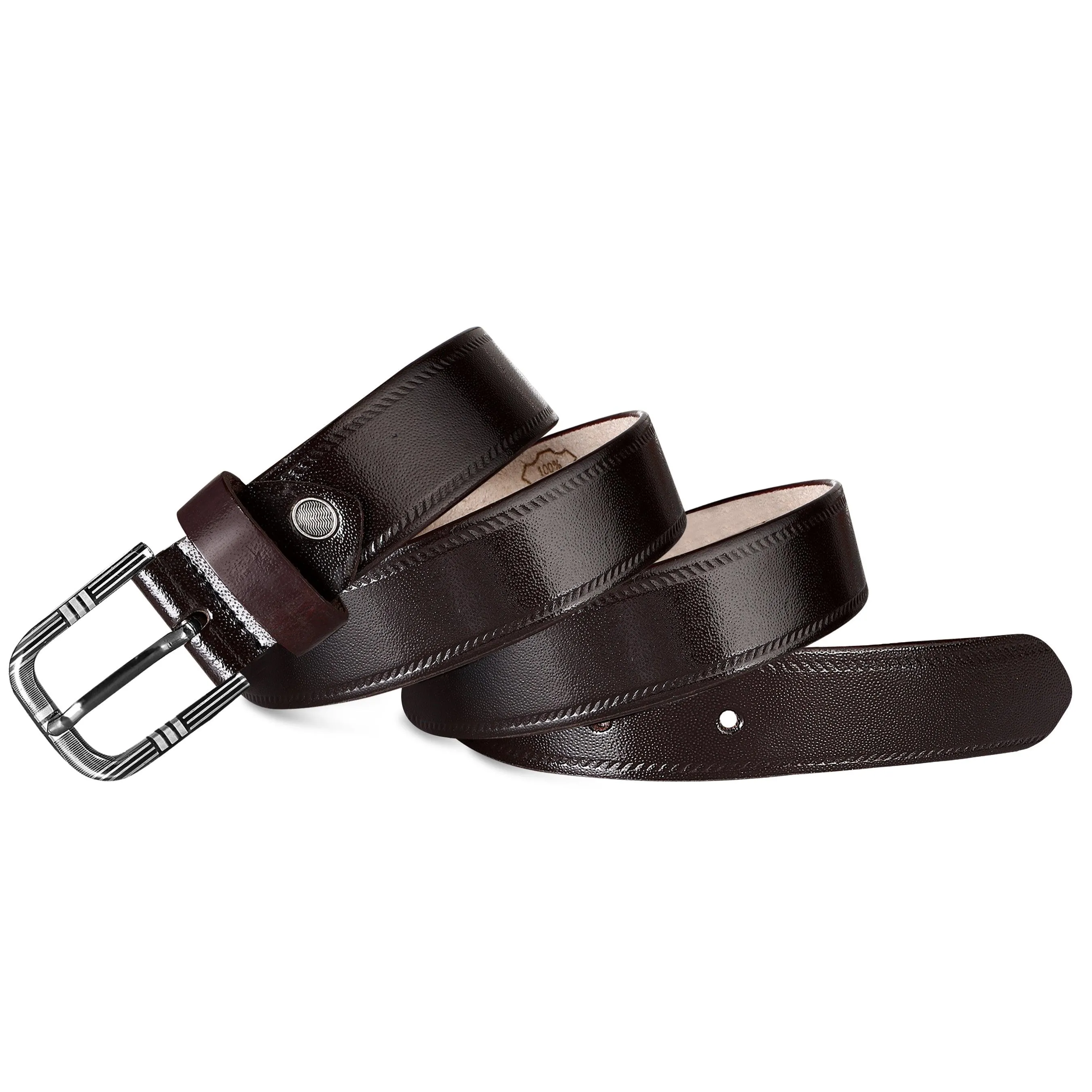 Jaxer Embossed Brown Leather Belt for Men - JXBLT106