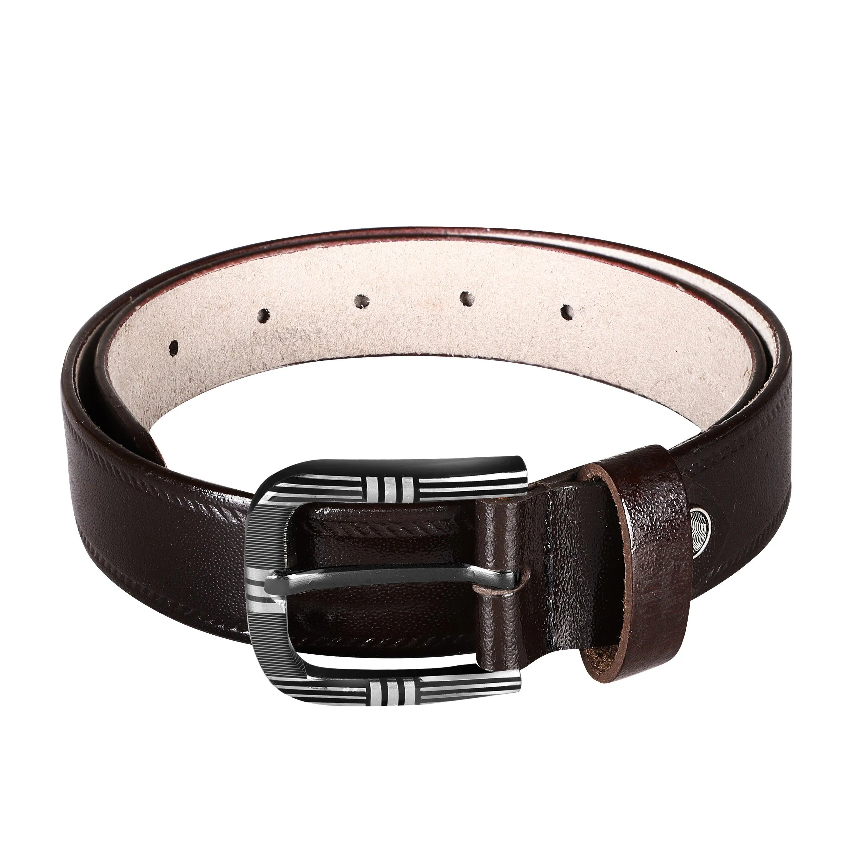 Jaxer Embossed Brown Leather Belt for Men - JXBLT106