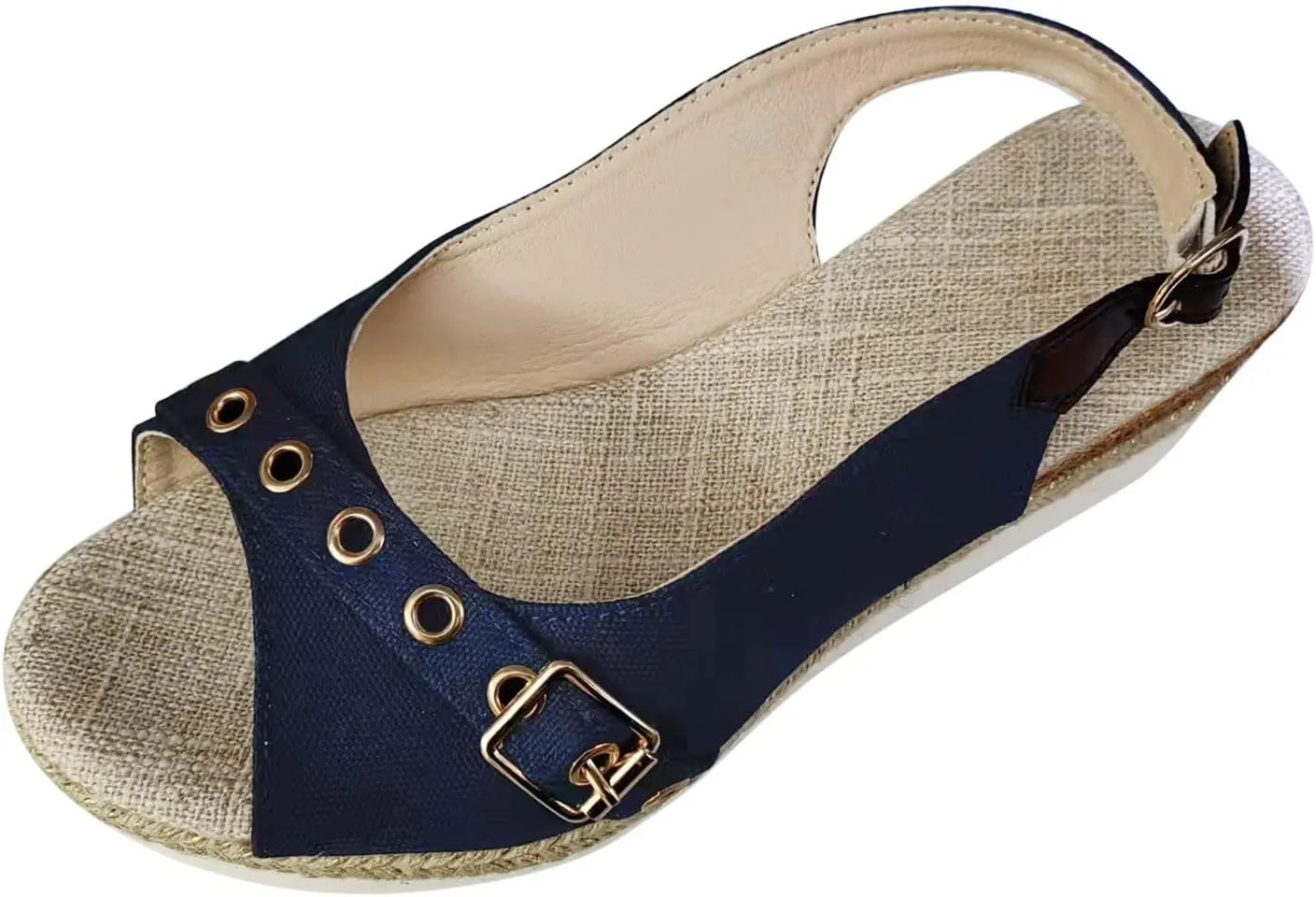Ladies Shoes Fashion Solid Color Canvas Open Toe Belt Decorative Thick Sole Slope Heel Sandals Womens Sandals
