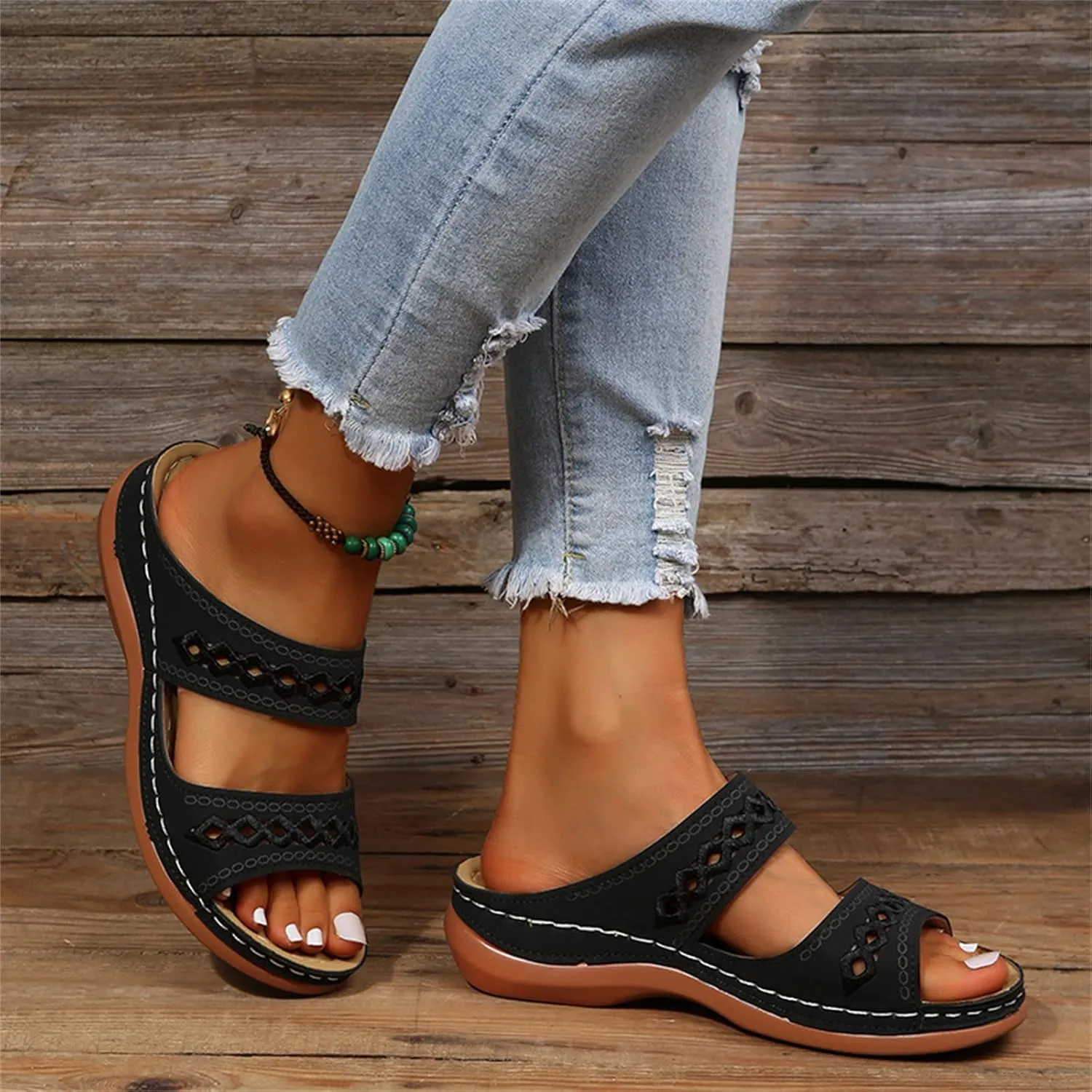 Lausiuoe Orthopedic Sandals For Women Elegant Comfortable Plantar Fasciitis Arch Support Open Toe Orthotic Slides Flip Flops