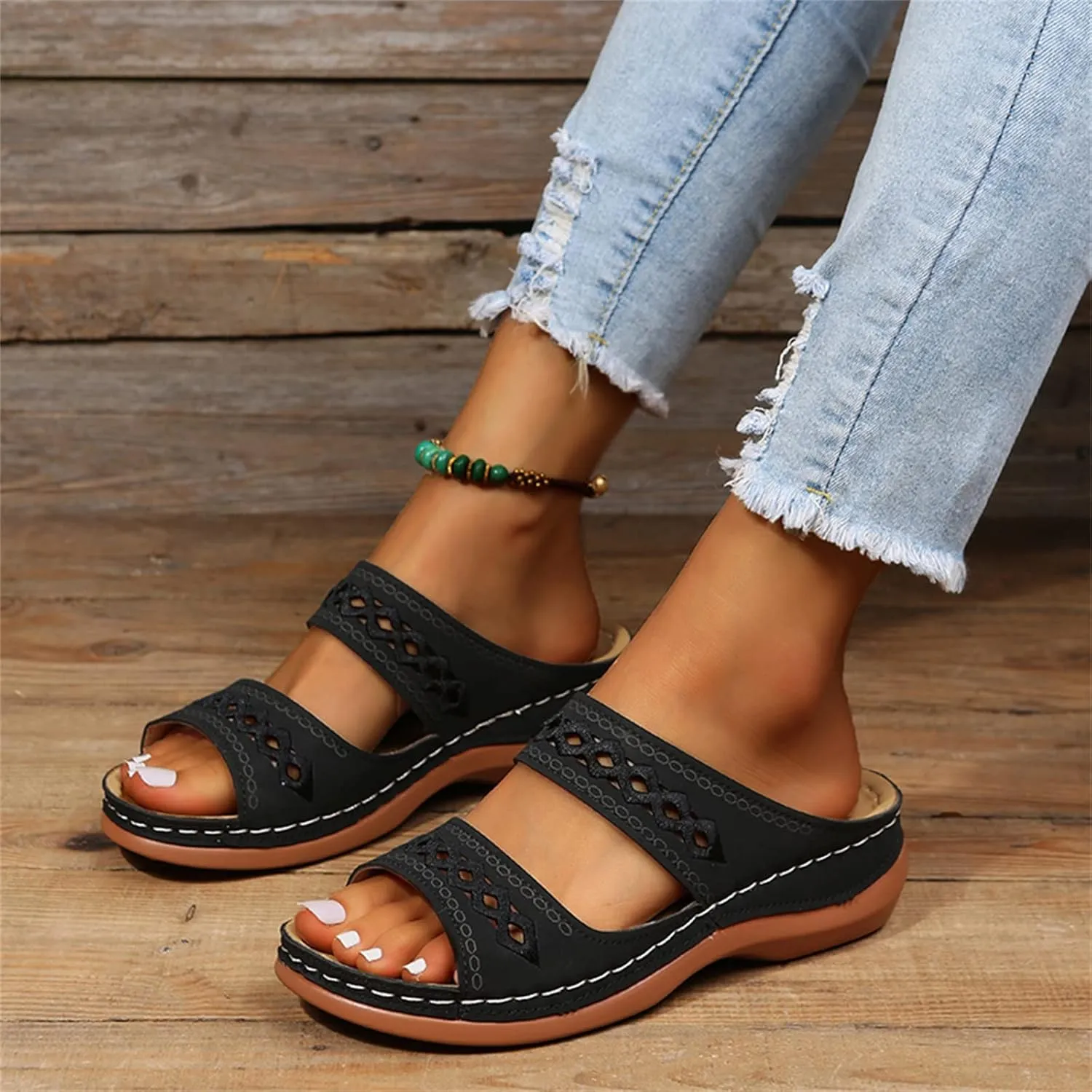 Lausiuoe Orthopedic Sandals For Women Elegant Comfortable Plantar Fasciitis Arch Support Open Toe Orthotic Slides Flip Flops