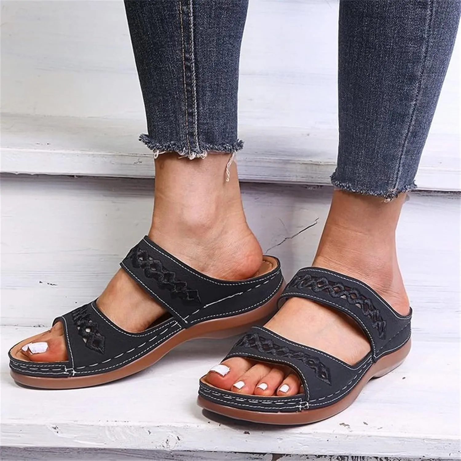 Lausiuoe Orthopedic Sandals For Women Elegant Comfortable Plantar Fasciitis Arch Support Open Toe Orthotic Slides Flip Flops