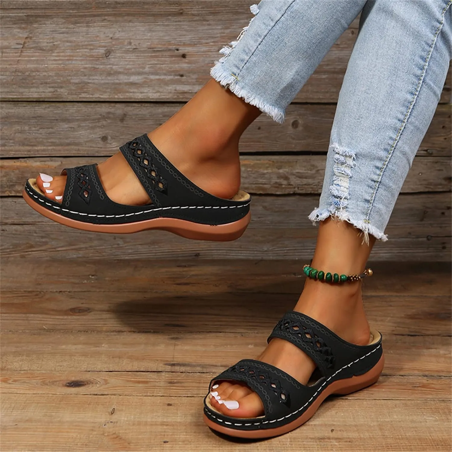 Lausiuoe Orthopedic Sandals For Women Elegant Comfortable Plantar Fasciitis Arch Support Open Toe Orthotic Slides Flip Flops