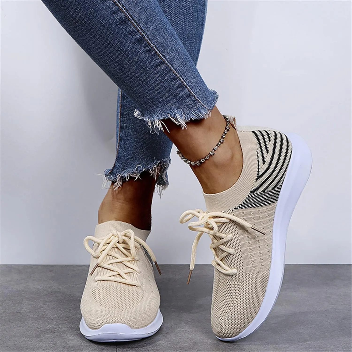 Lausiuoe Sneakers For Women Walking Shoes Comfortable Lightweight Breathable Slip On Sneakers for Women Work Workout Gym