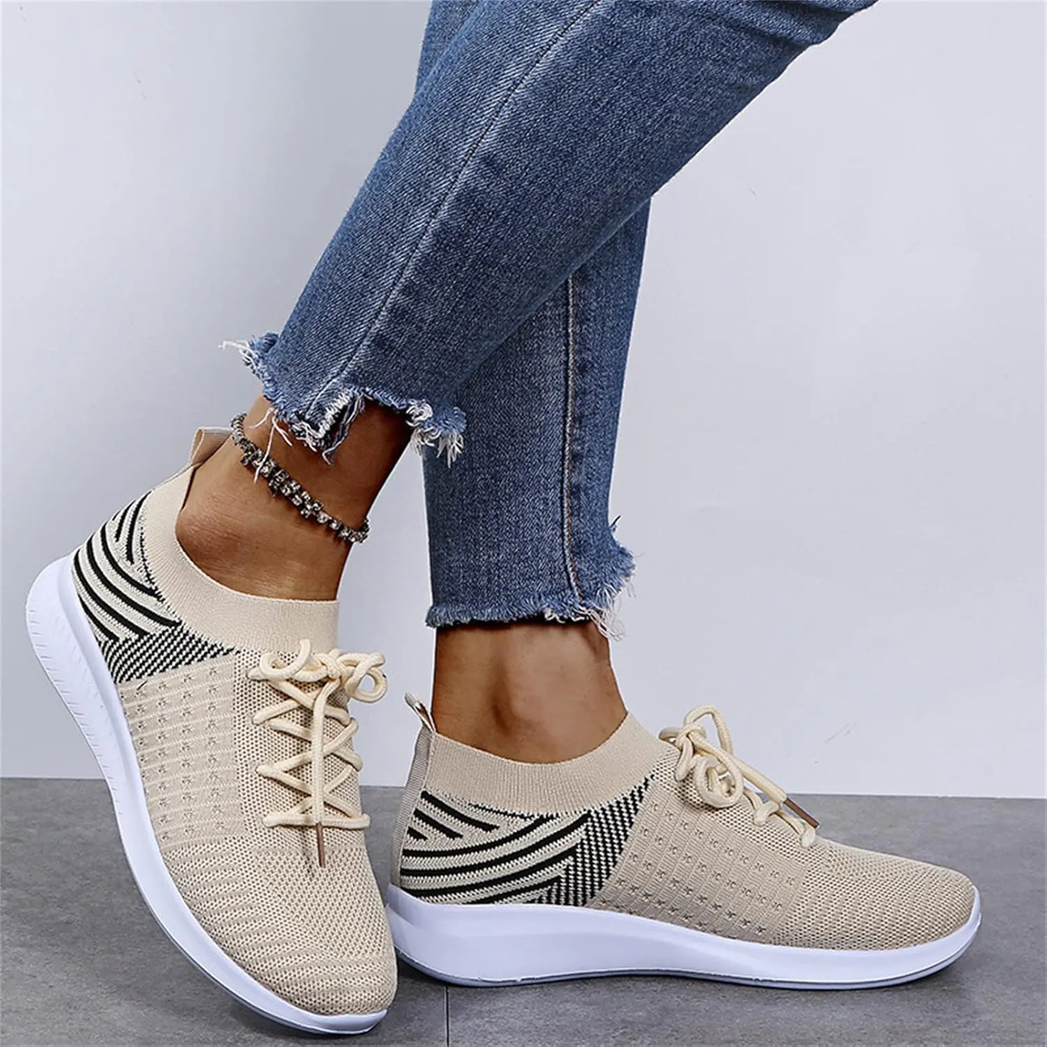 Lausiuoe Sneakers For Women Walking Shoes Comfortable Lightweight Breathable Slip On Sneakers for Women Work Workout Gym
