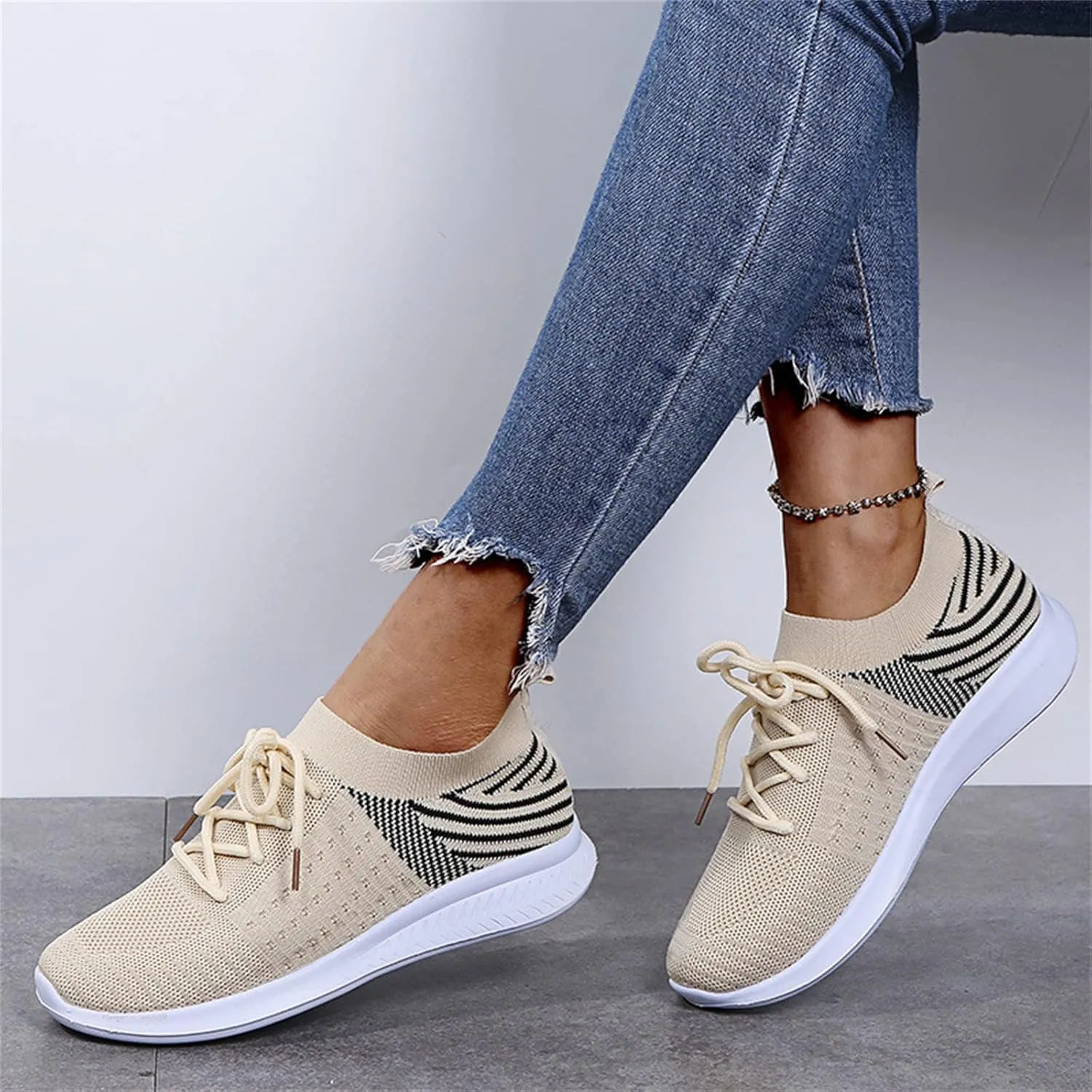 Lausiuoe Sneakers For Women Walking Shoes Comfortable Lightweight Breathable Slip On Sneakers for Women Work Workout Gym