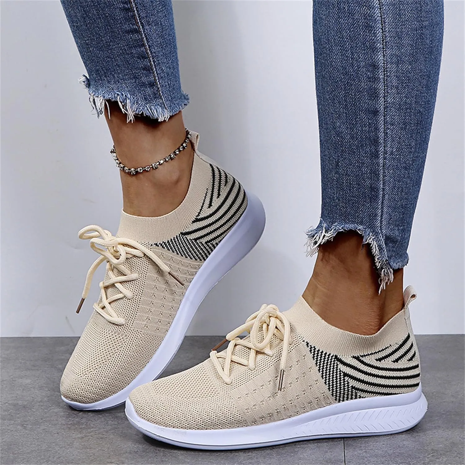 Lausiuoe Sneakers For Women Walking Shoes Comfortable Lightweight Breathable Slip On Sneakers for Women Work Workout Gym