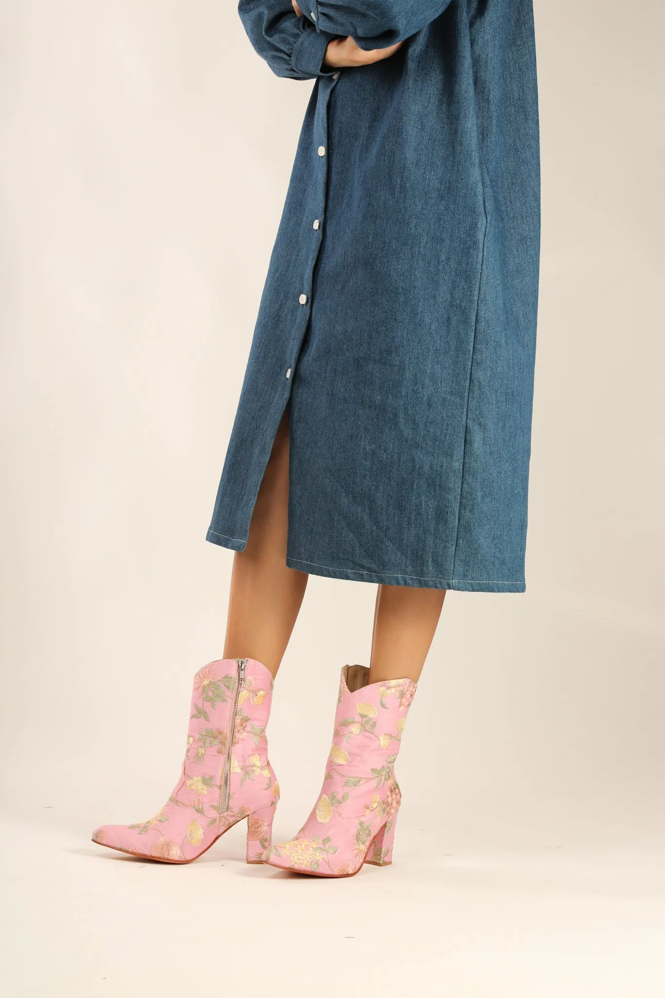 LIGHT PINK HIGH HEEL BOOTS PERRY