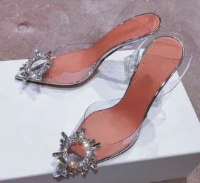 Luxury Pointed Toe Bling Bling Crystal See Through High Heels