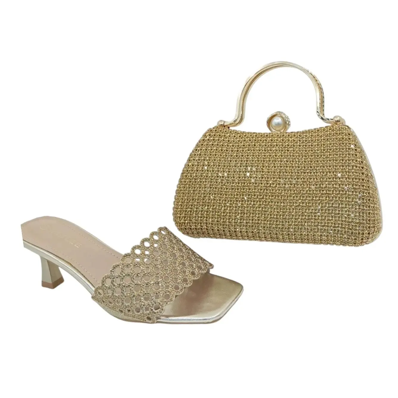Meilee Mesh Heeled Sandals & Handbag Set