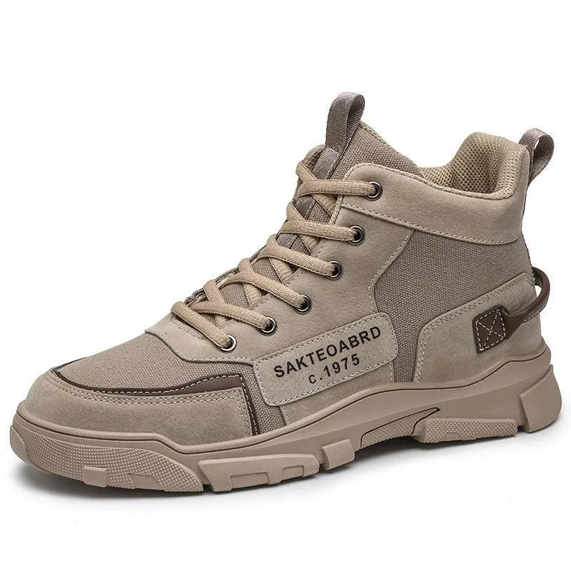 Men's Lace-up Canvas Ankle Boots with Suede Stitching