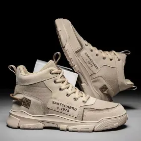 Men's Lace-up Canvas Ankle Boots with Suede Stitching