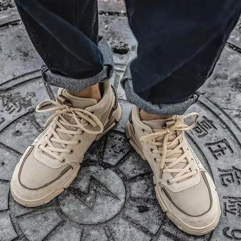 Men's Lace-up Canvas Ankle Boots with Suede Stitching
