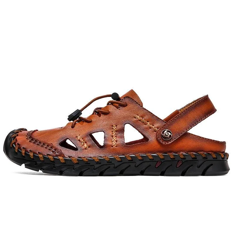Men's Leather Sandals Summer Breathable Beach Shoes