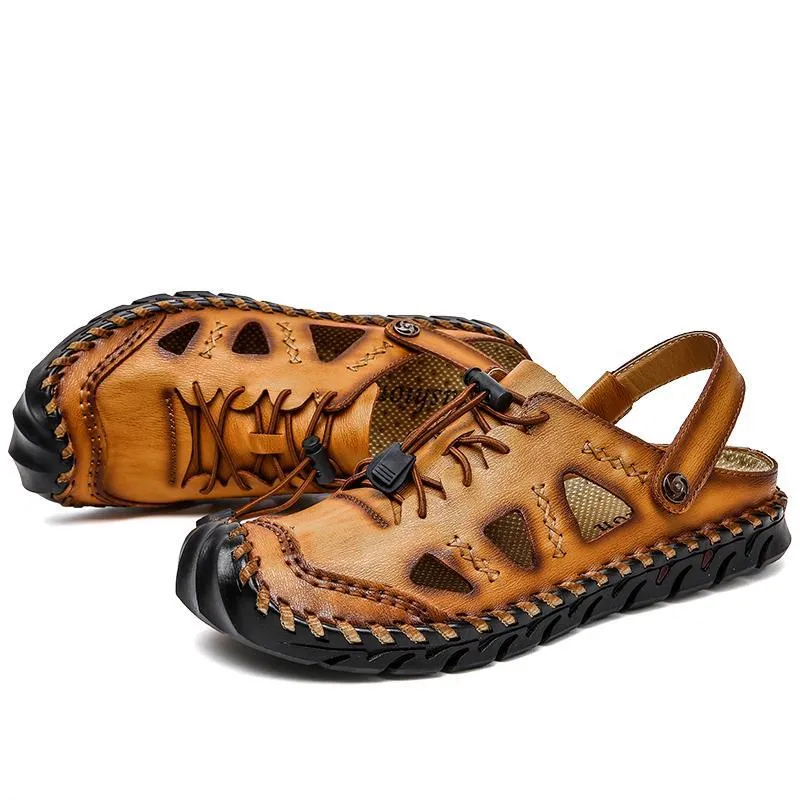 Men's Leather Sandals Summer Breathable Beach Shoes