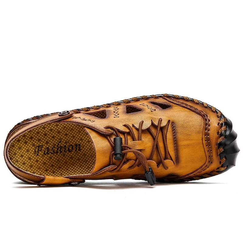Men's Leather Sandals Summer Breathable Beach Shoes