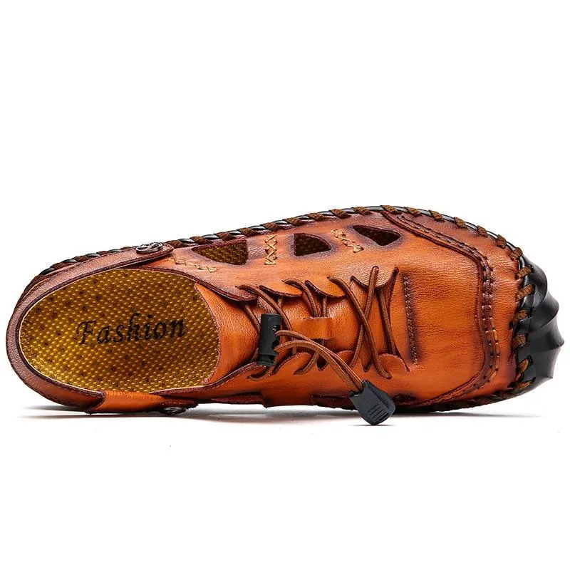 Men's Leather Sandals Summer Breathable Beach Shoes